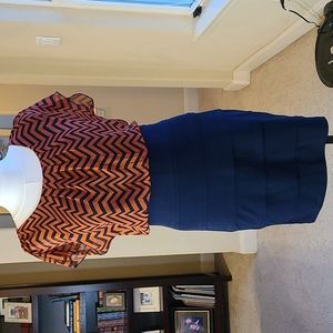 Navy & Burnt Orange fitted dress, size 10